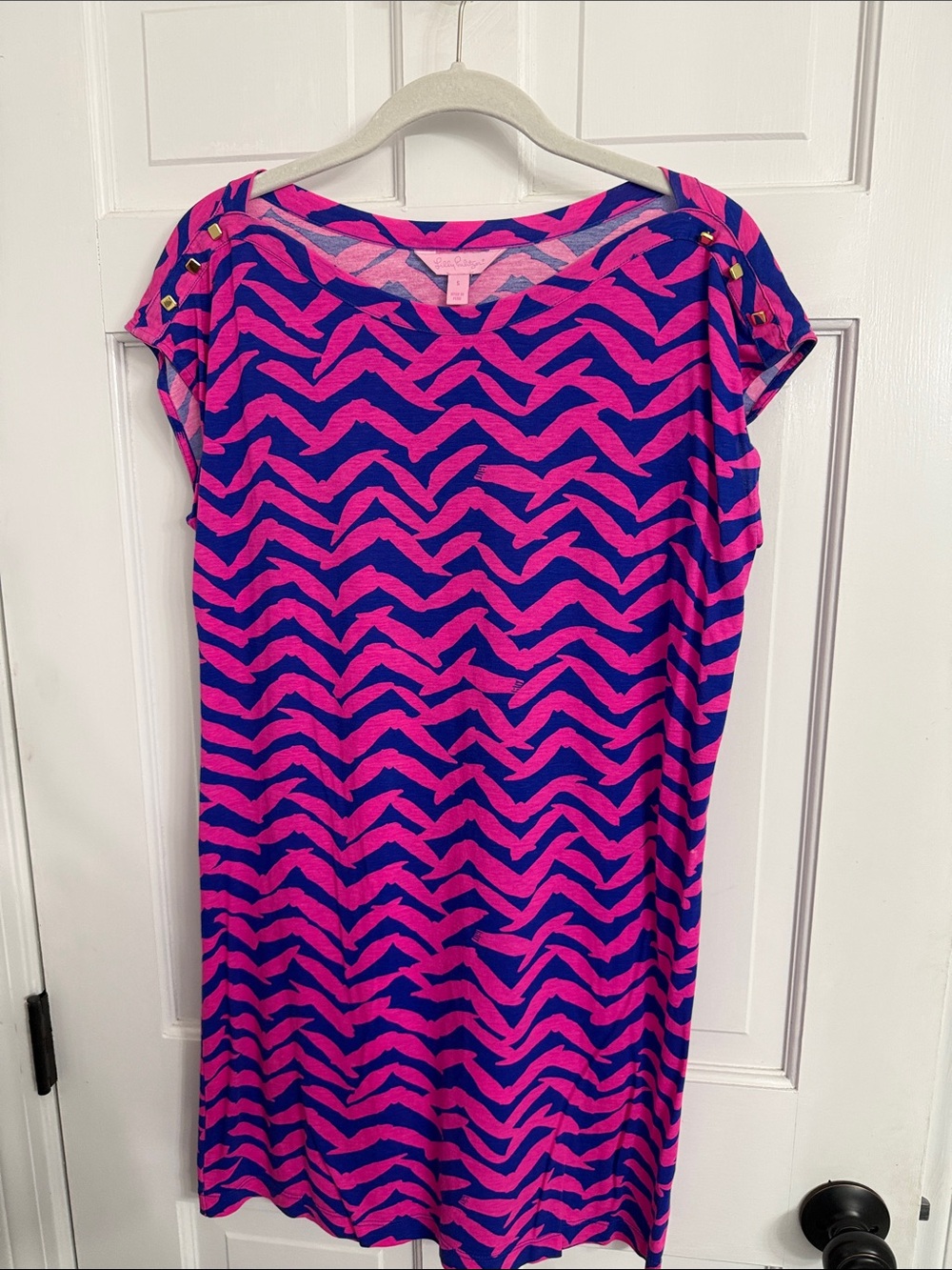 Lilly Pulitzer Pink and Blue Zigzag Shift Dress